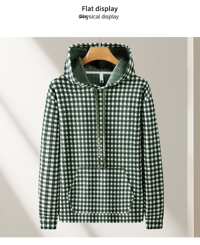 2024 Autumn/Winter New Men's Hooded Sweatshirt Casual Plaid Loose Comfortable American Style Fashion Trend