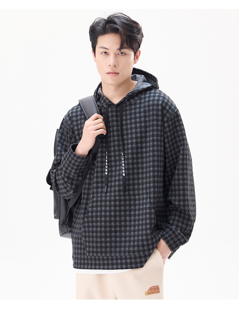 2024 Autumn/Winter New Men's Hooded Sweatshirt Casual Plaid Loose Comfortable American Style Fashion Trend