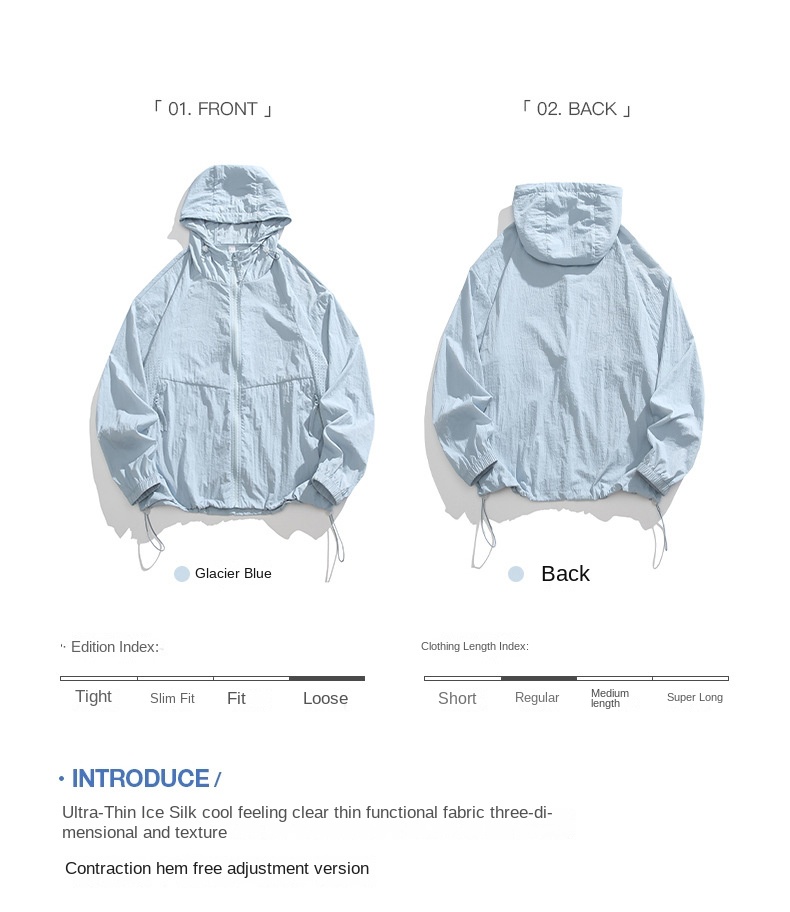 Mountain Outdoor UV-Resistant Two-Piece Long Sleeve Trendy Hooded Ultra-Thin Ice Silk Cooling UPF50+ Sun Protective Clothing