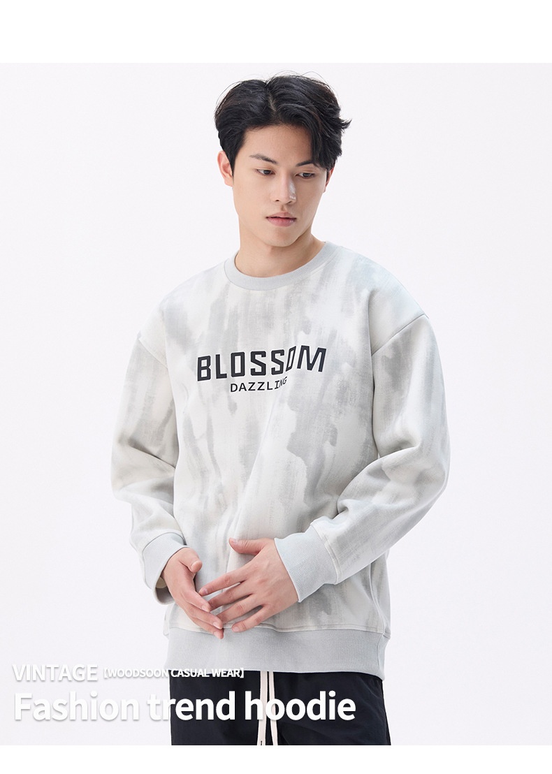 Autumn Winter 2024 New Print Round Neck Sweatshirt Men's Loose Casual Style American Simple Trend Couple