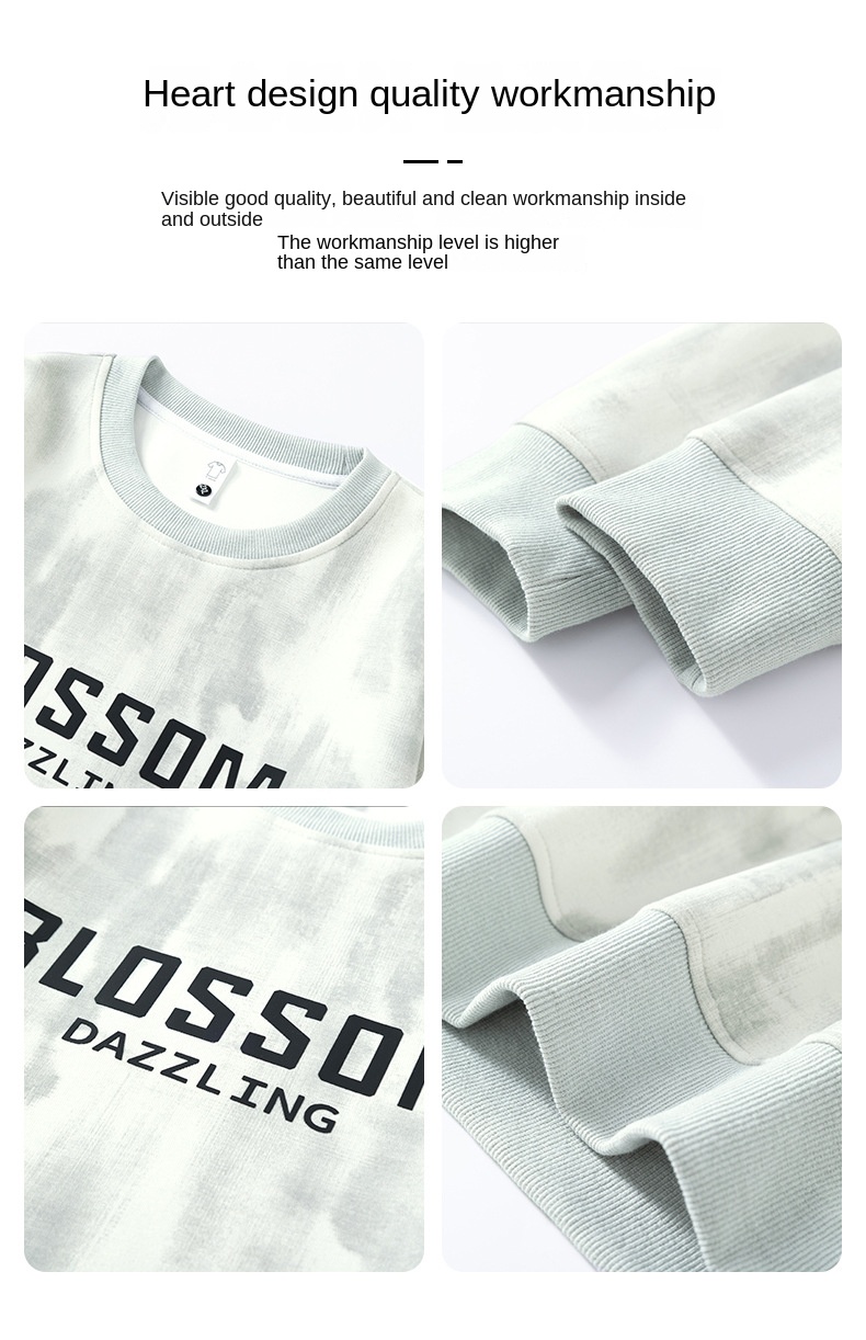 Autumn Winter 2024 New Print Round Neck Sweatshirt Men's Loose Casual Style American Simple Trend Couple