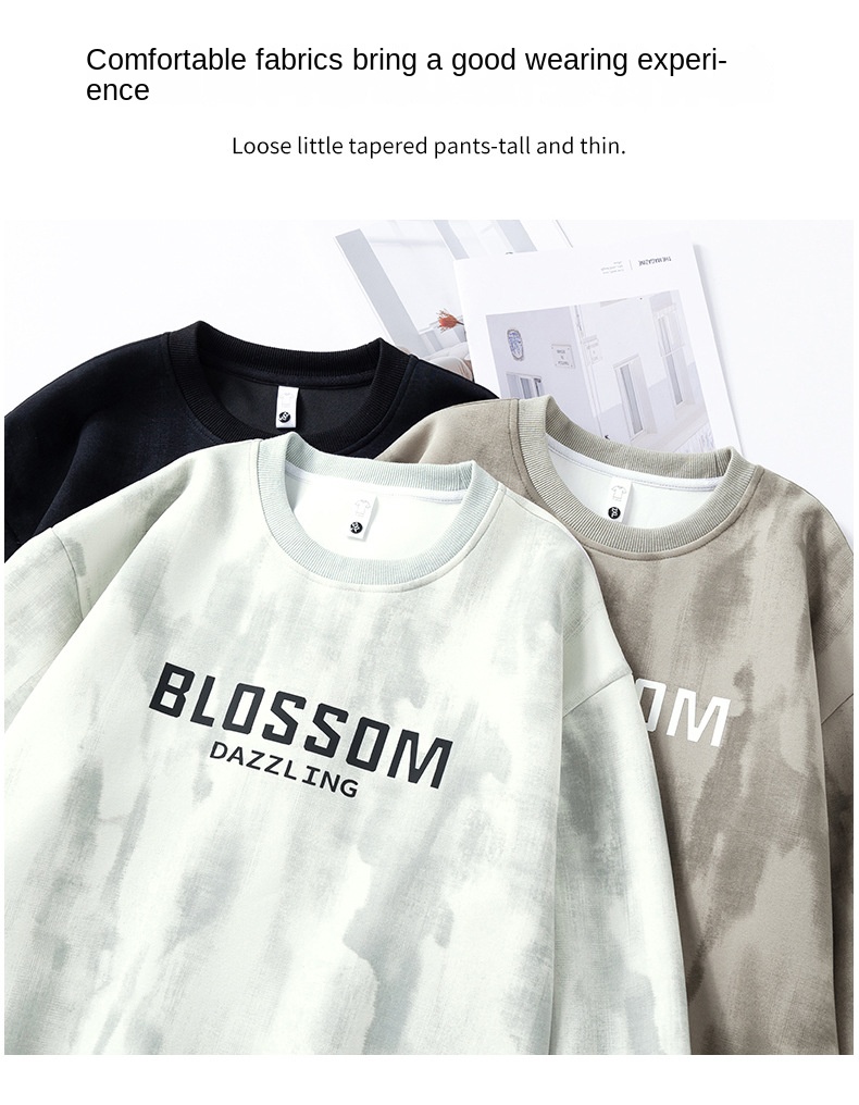 Autumn Winter 2024 New Print Round Neck Sweatshirt Men's Loose Casual Style American Simple Trend Couple
