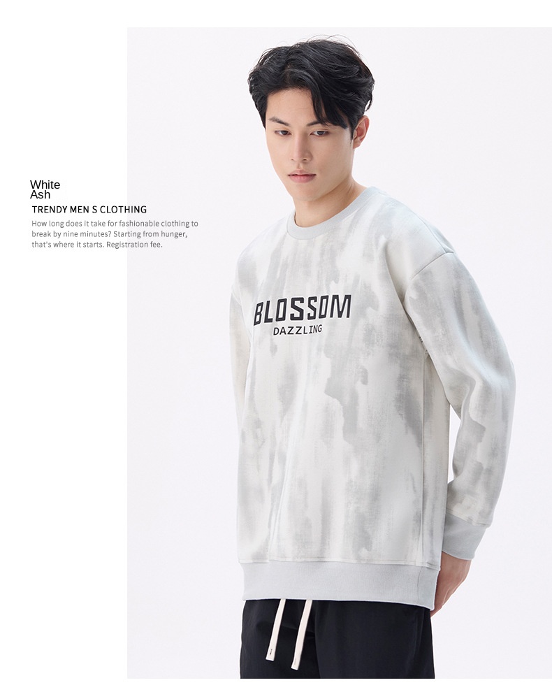 Autumn Winter 2024 New Print Round Neck Sweatshirt Men's Loose Casual Style American Simple Trend Couple