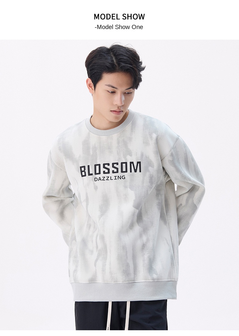 Autumn Winter 2024 New Print Round Neck Sweatshirt Men's Loose Casual Style American Simple Trend Couple