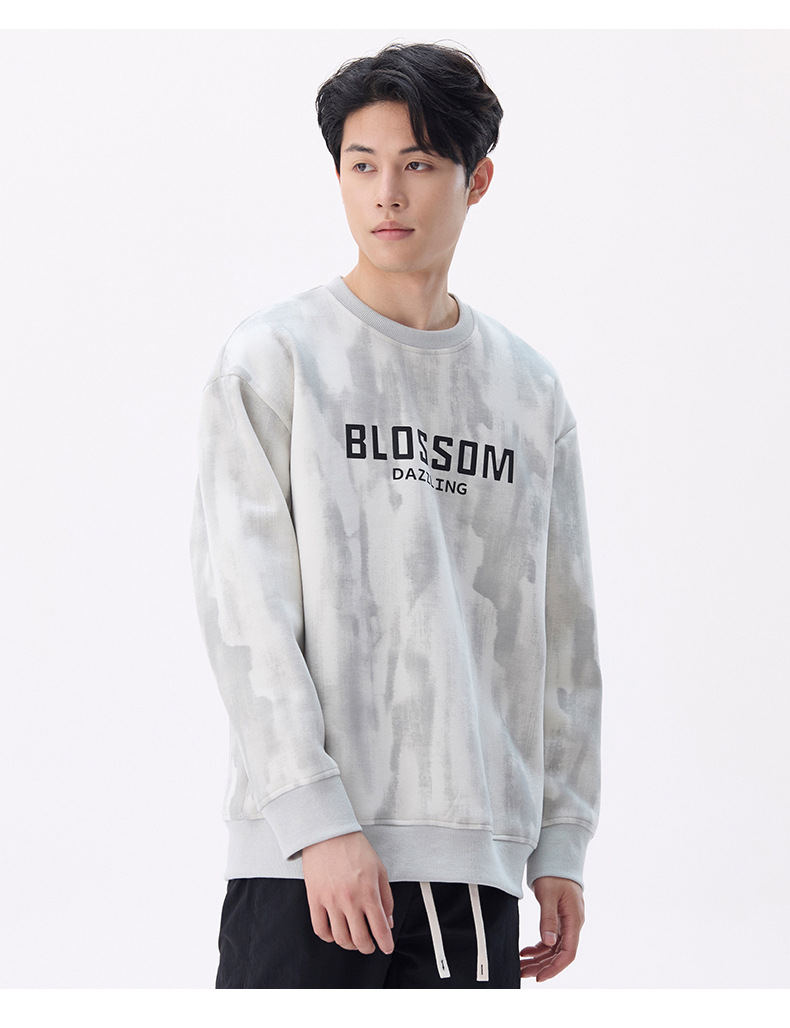 Autumn Winter 2024 New Print Round Neck Sweatshirt Men's Loose Casual Style American Simple Trend Couple