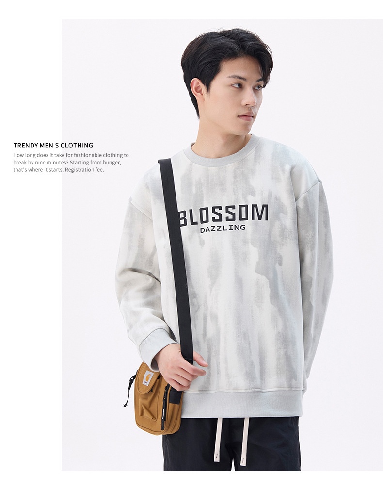 Autumn Winter 2024 New Print Round Neck Sweatshirt Men's Loose Casual Style American Simple Trend Couple