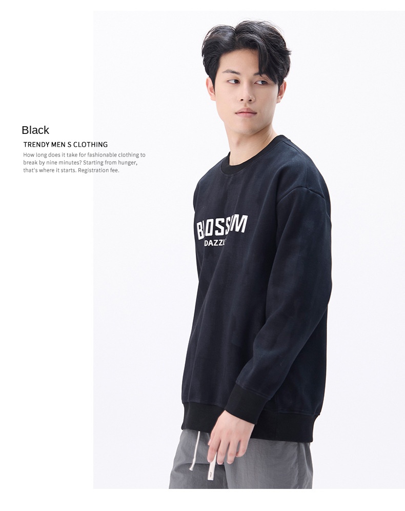 Autumn Winter 2024 New Print Round Neck Sweatshirt Men's Loose Casual Style American Simple Trend Couple