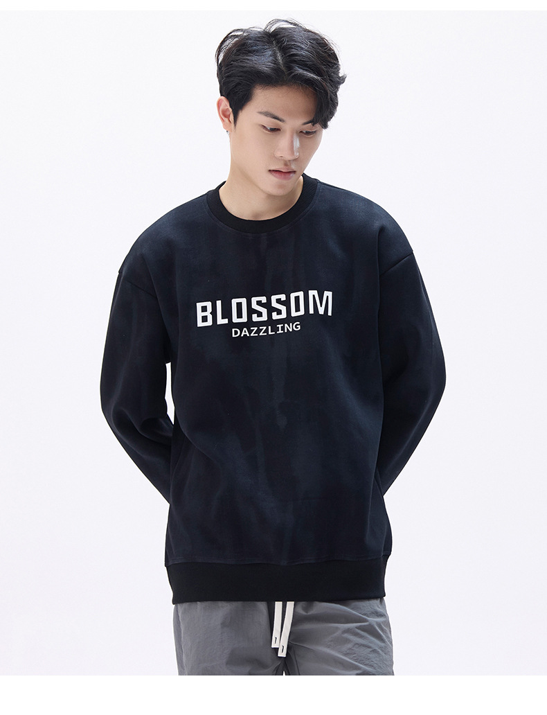 Autumn Winter 2024 New Print Round Neck Sweatshirt Men's Loose Casual Style American Simple Trend Couple