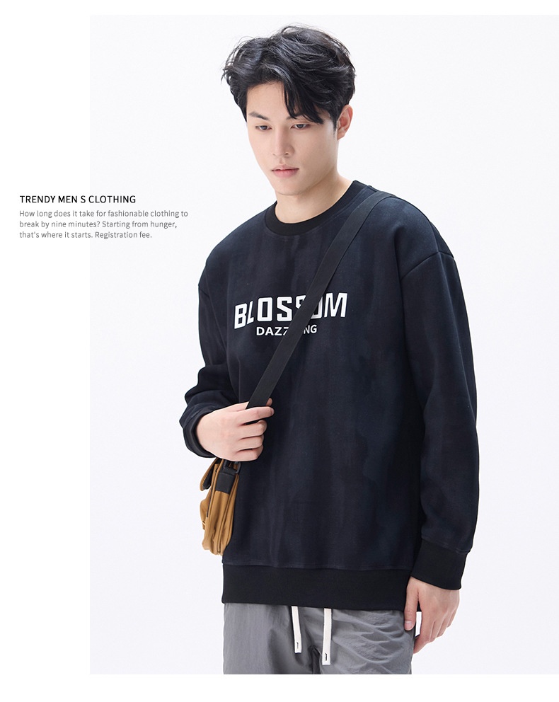 Autumn Winter 2024 New Print Round Neck Sweatshirt Men's Loose Casual Style American Simple Trend Couple