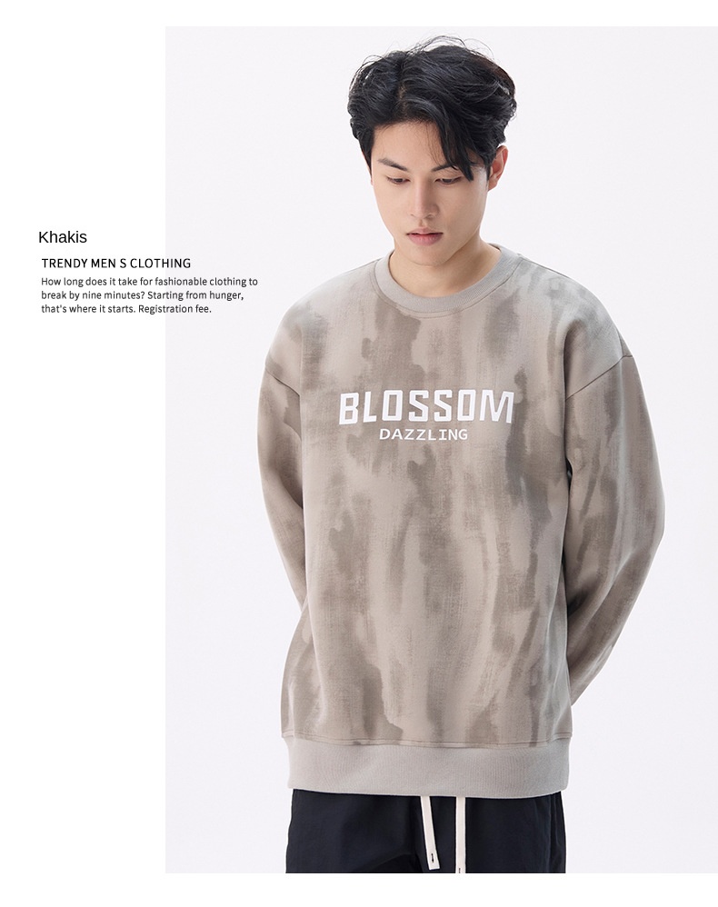 Autumn Winter 2024 New Print Round Neck Sweatshirt Men's Loose Casual Style American Simple Trend Couple