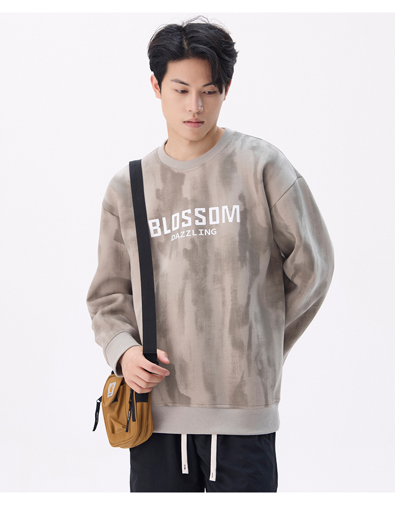 Autumn Winter 2024 New Print Round Neck Sweatshirt Men's Loose Casual Style American Simple Trend Couple