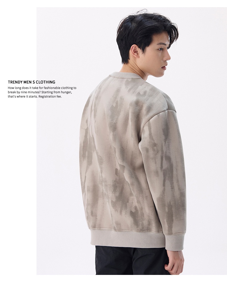 Autumn Winter 2024 New Print Round Neck Sweatshirt Men's Loose Casual Style American Simple Trend Couple