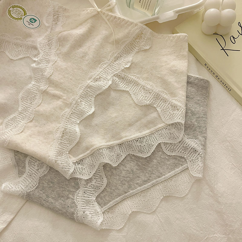 7A Antibacterial Women's Cotton Crotch A-Class Baby Cotton Mid-Waist Seamless Lace Edge Sexy Girls' Triangle Pants