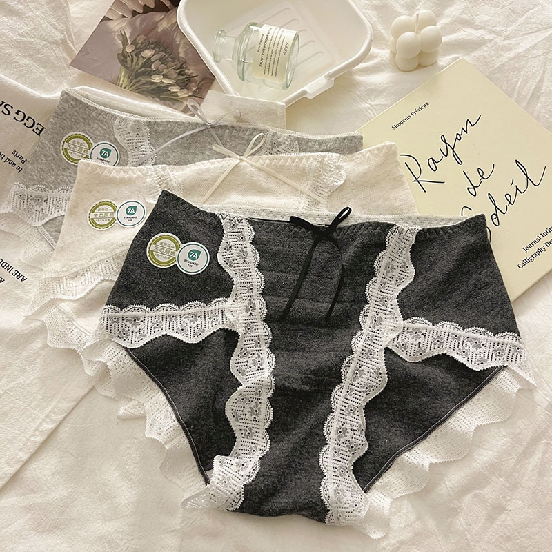 7A Antibacterial Women's Cotton Crotch A-Class Baby Cotton Mid-Waist Seamless Lace Edge Sexy Girls' Triangle Pants