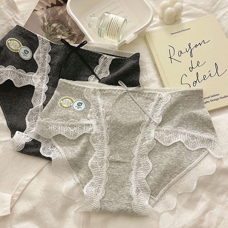 7A Antibacterial Women's Cotton Crotch A-Class Baby Cotton Mid-Waist Seamless Lace Edge Sexy Girls' Triangle Pants