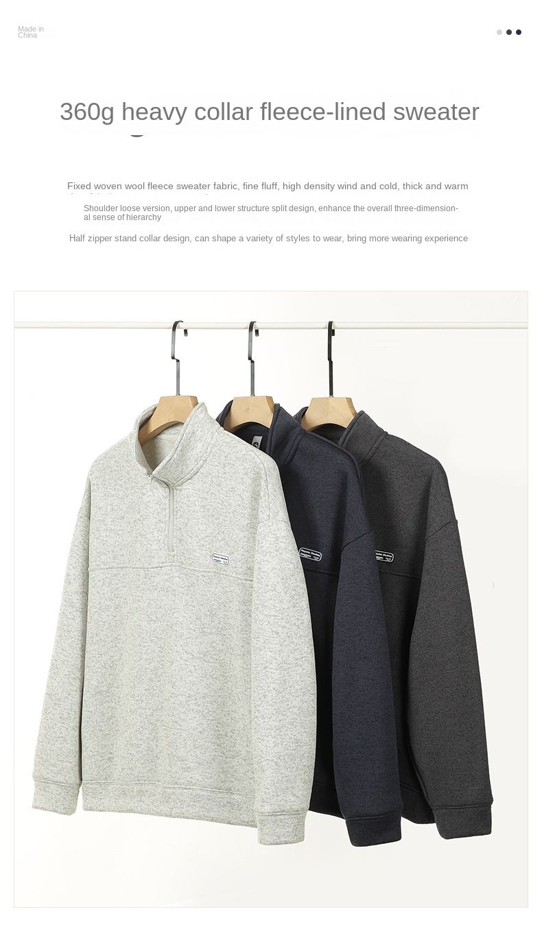 Men's Japanese-style Fleece Half-Zip Collared Sweatshirt with Loose Fit for Autumn and Winter