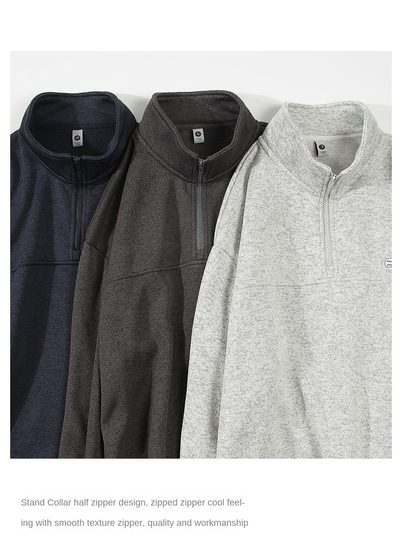 Men's Japanese-style Fleece Half-Zip Collared Sweatshirt with Loose Fit for Autumn and Winter
