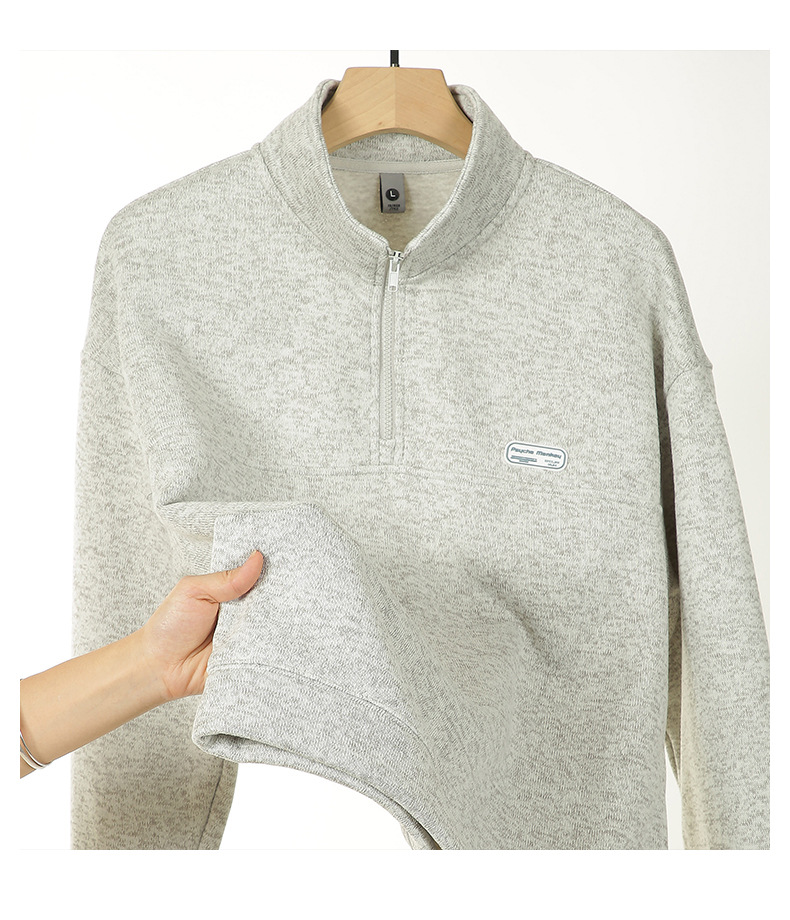 Men's Japanese-style Fleece Half-Zip Collared Sweatshirt with Loose Fit for Autumn and Winter