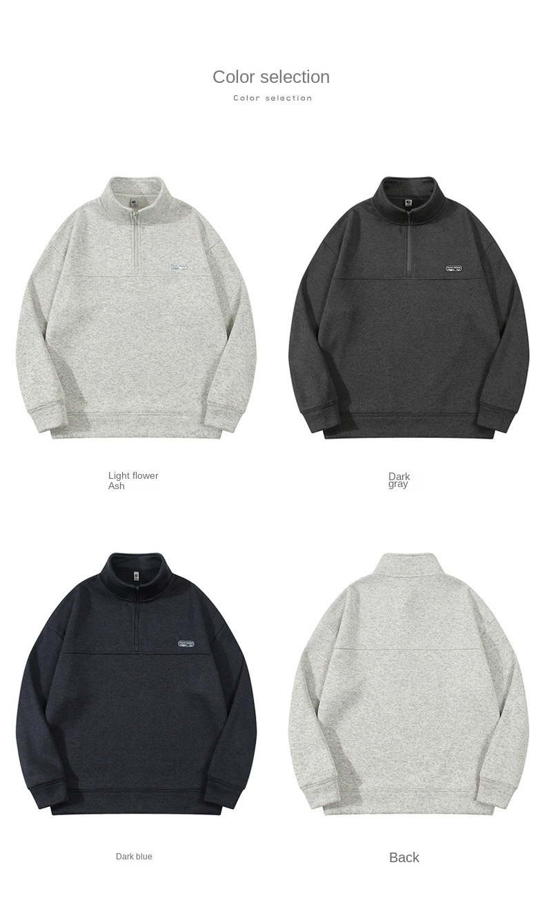 Men's Japanese-style Fleece Half-Zip Collared Sweatshirt with Loose Fit for Autumn and Winter