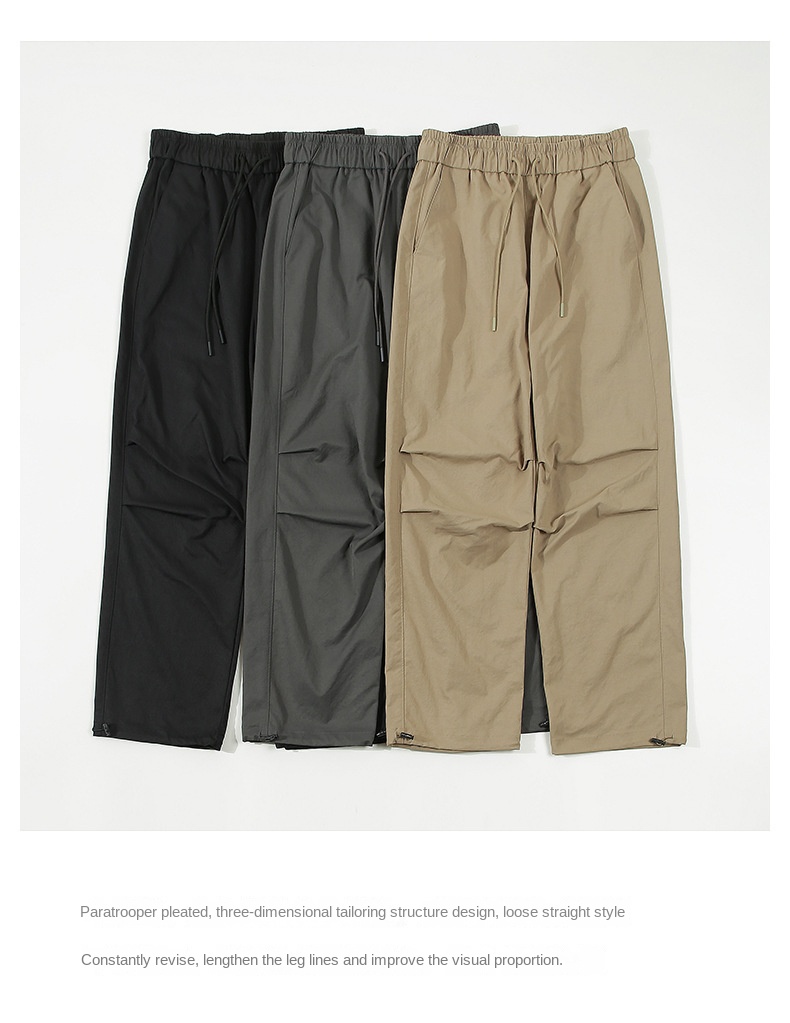 Men's Washed Drape American Outdoor Climbing Pants with Drawstring and Ankle-Tied Casual Pants, Trendy Brand Hong Kong Style 2024 Spring and Autumn Cool Jacket for Men, High Street Japanese Harajuku Style Korean Fashion Loose Jacket