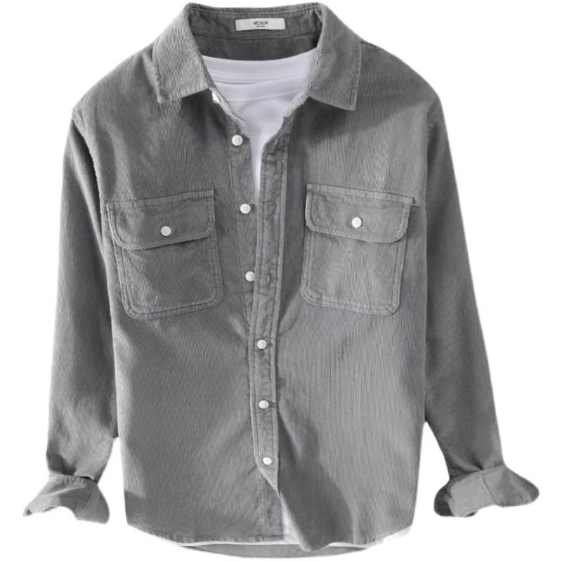 Stylish 2024 Fall Corduroy Long Sleeve Shirt for Men
