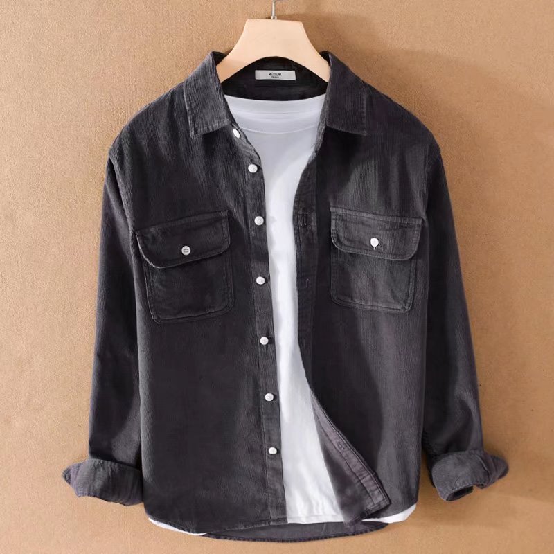 Stylish 2024 Fall Corduroy Long Sleeve Shirt for Men