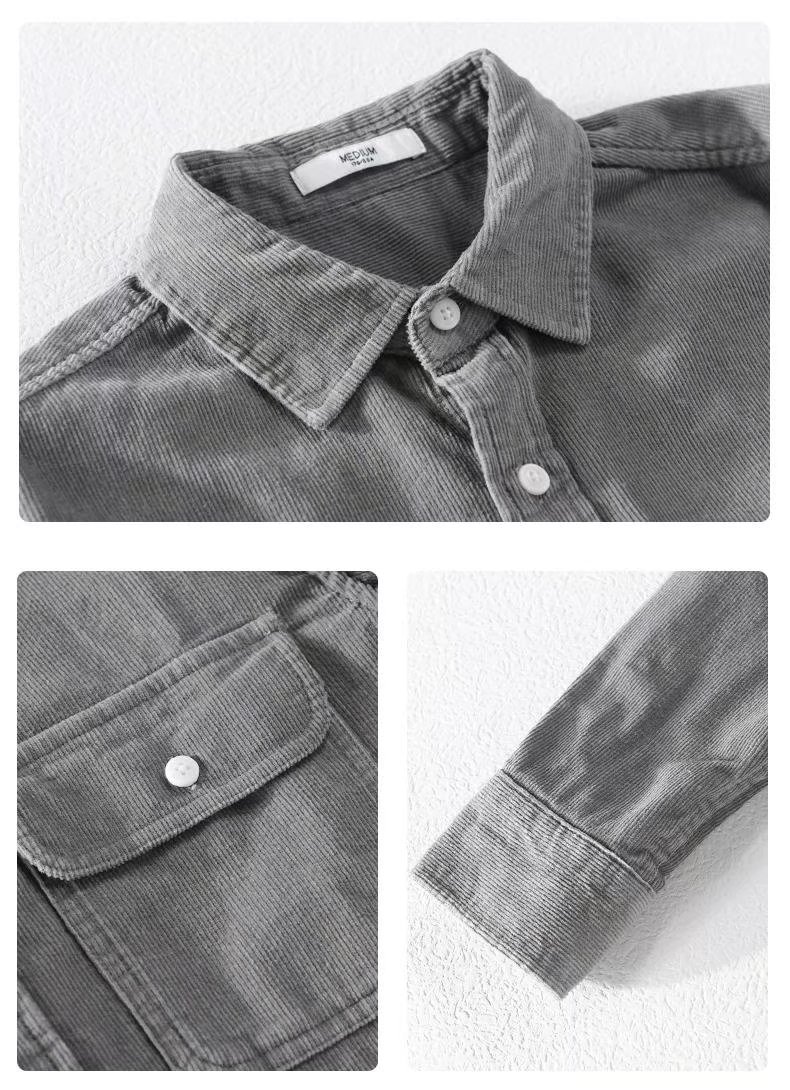 Stylish 2024 Fall Corduroy Long Sleeve Shirt for Men