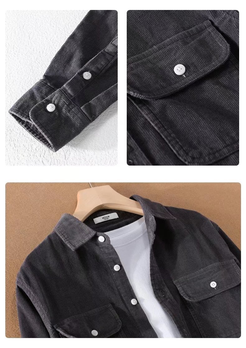 Stylish 2024 Fall Corduroy Long Sleeve Shirt for Men