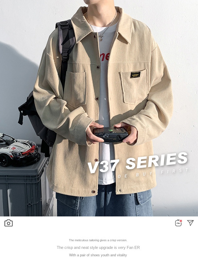 Autumn and Spring Corduroy Long Sleeve Shirt Men's Fashion Loose Japanese Retro Workwear Heavyweight Shirt Jacket