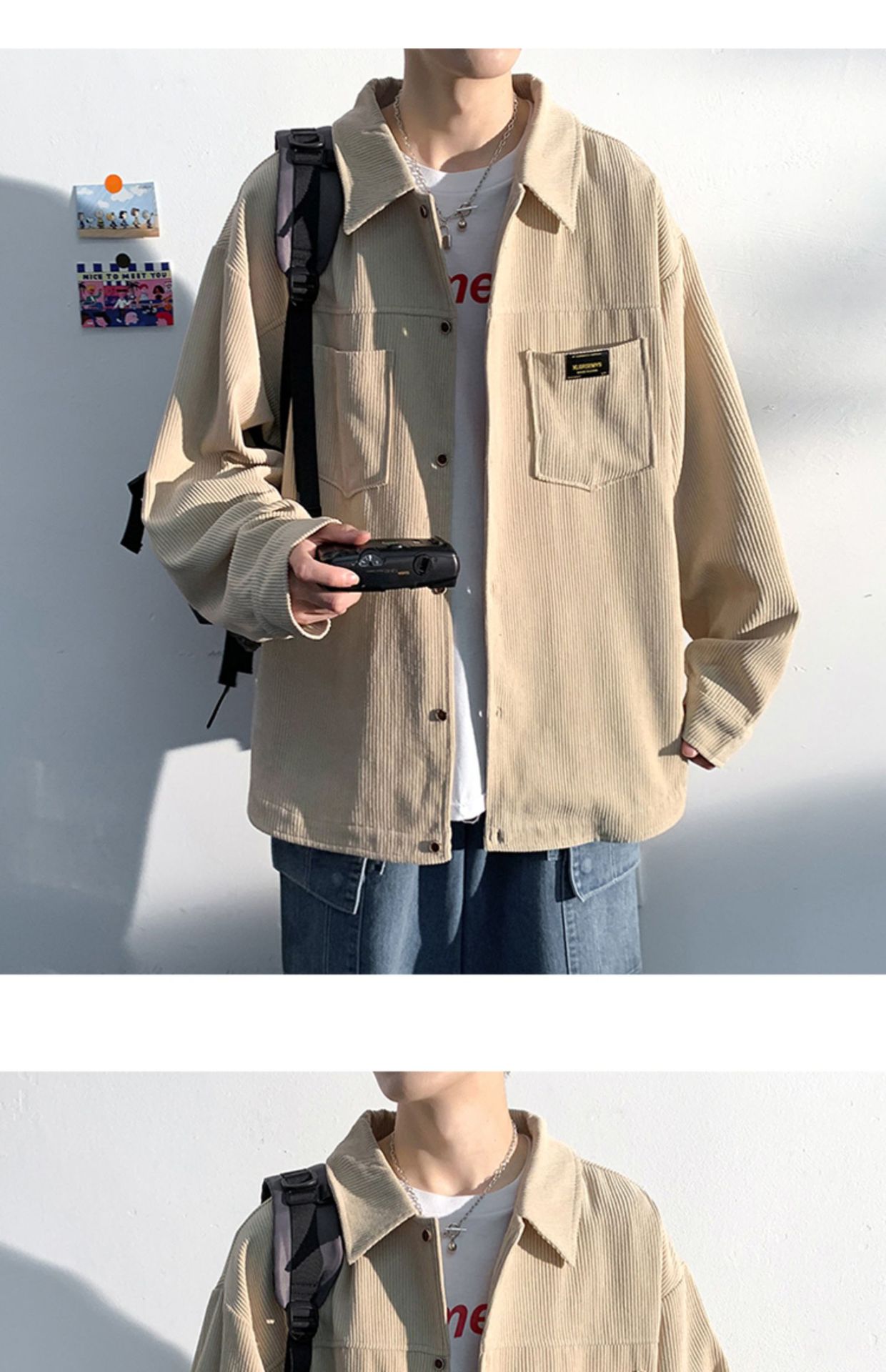Autumn and Spring Corduroy Long Sleeve Shirt Men's Fashion Loose Japanese Retro Workwear Heavyweight Shirt Jacket