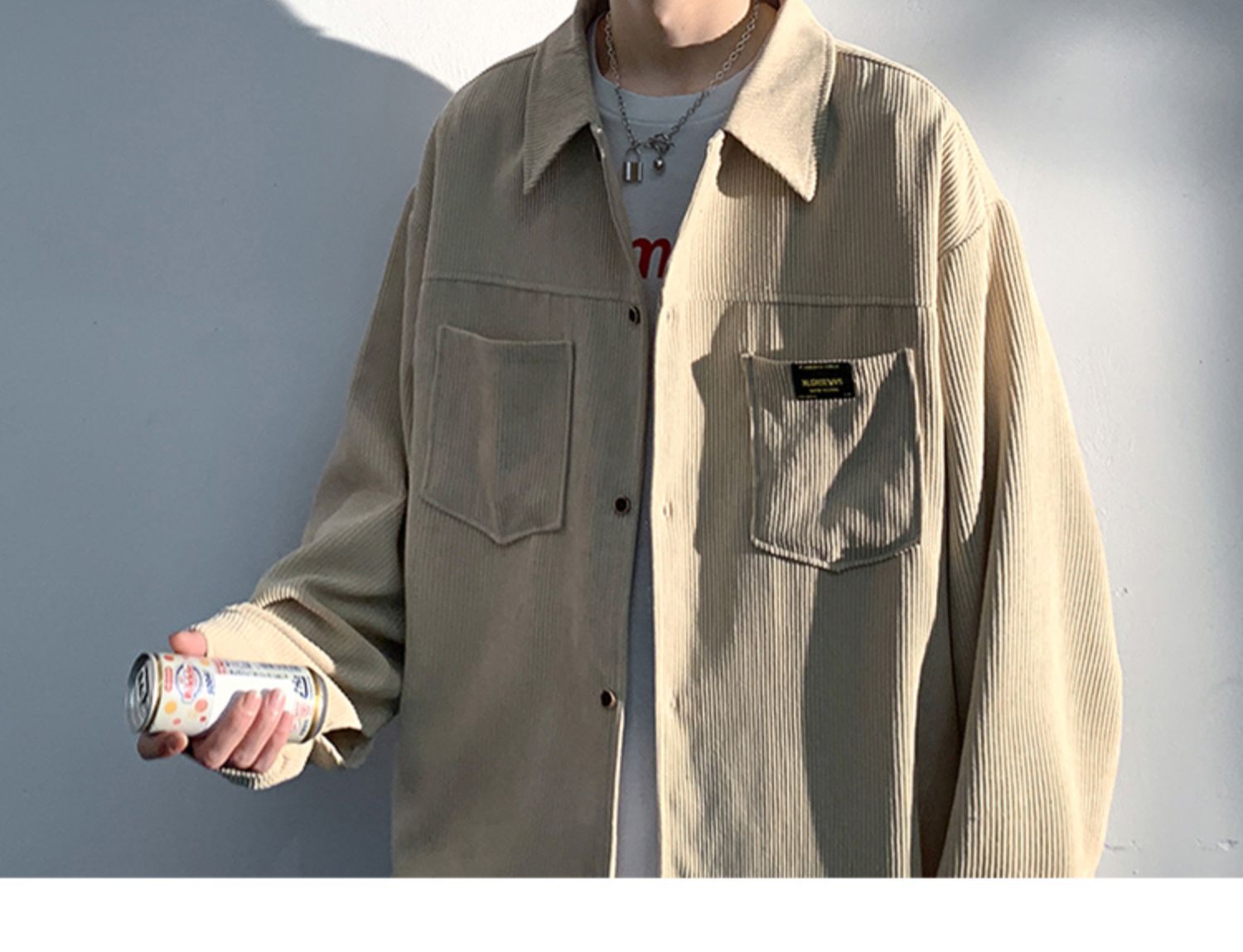 Autumn and Spring Corduroy Long Sleeve Shirt Men's Fashion Loose Japanese Retro Workwear Heavyweight Shirt Jacket