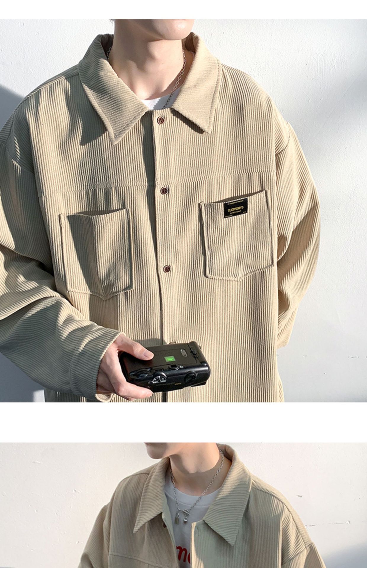 Autumn and Spring Corduroy Long Sleeve Shirt Men's Fashion Loose Japanese Retro Workwear Heavyweight Shirt Jacket