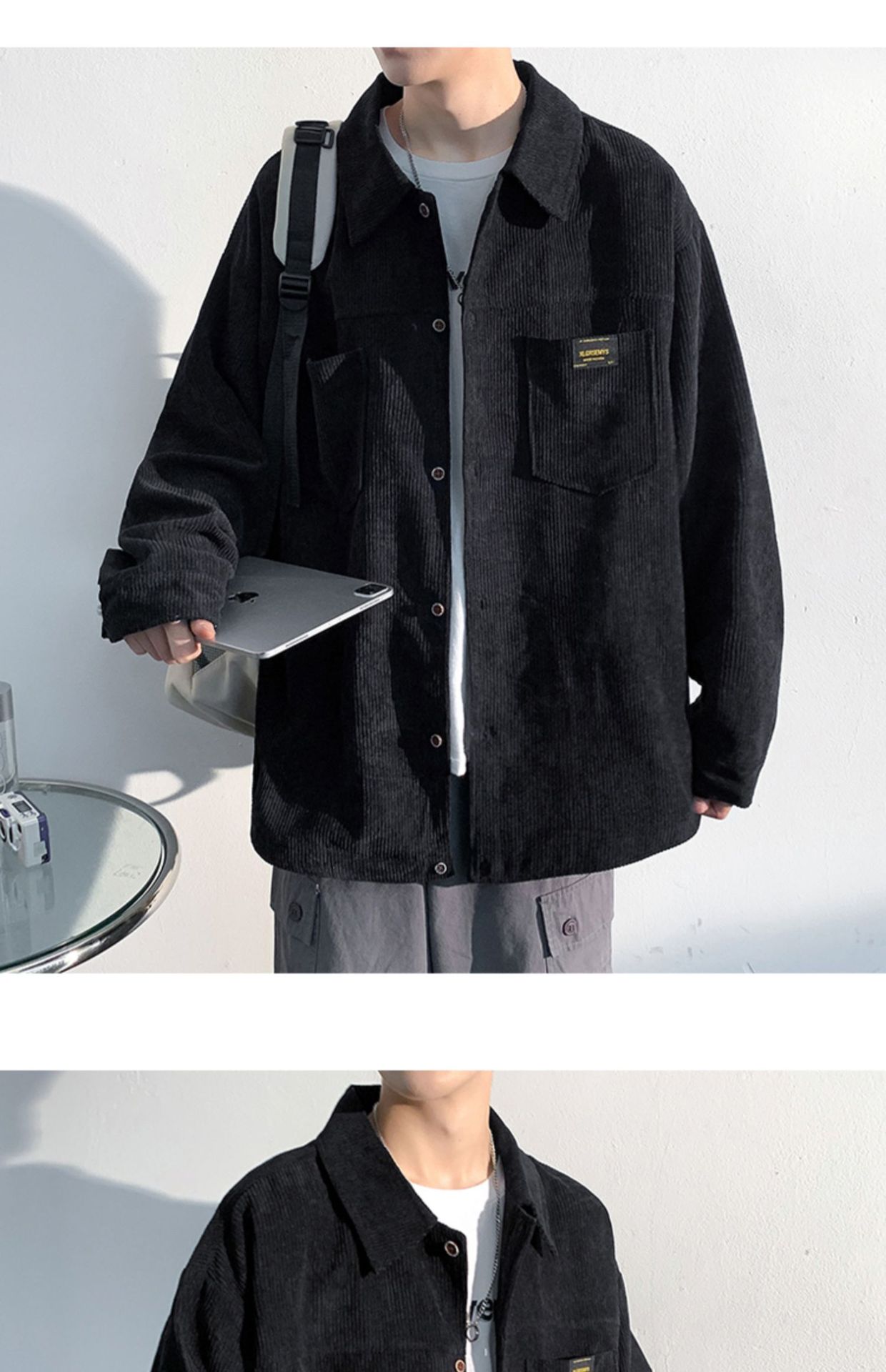 Autumn and Spring Corduroy Long Sleeve Shirt Men's Fashion Loose Japanese Retro Workwear Heavyweight Shirt Jacket