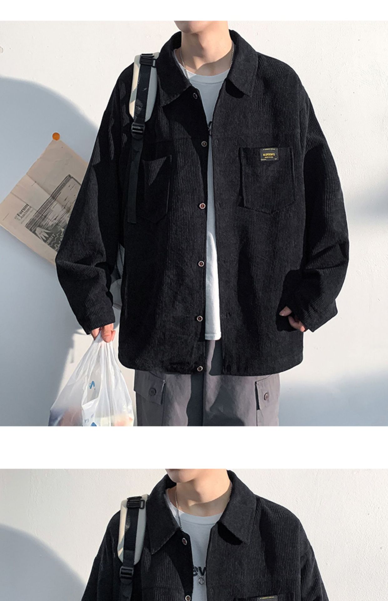 Autumn and Spring Corduroy Long Sleeve Shirt Men's Fashion Loose Japanese Retro Workwear Heavyweight Shirt Jacket
