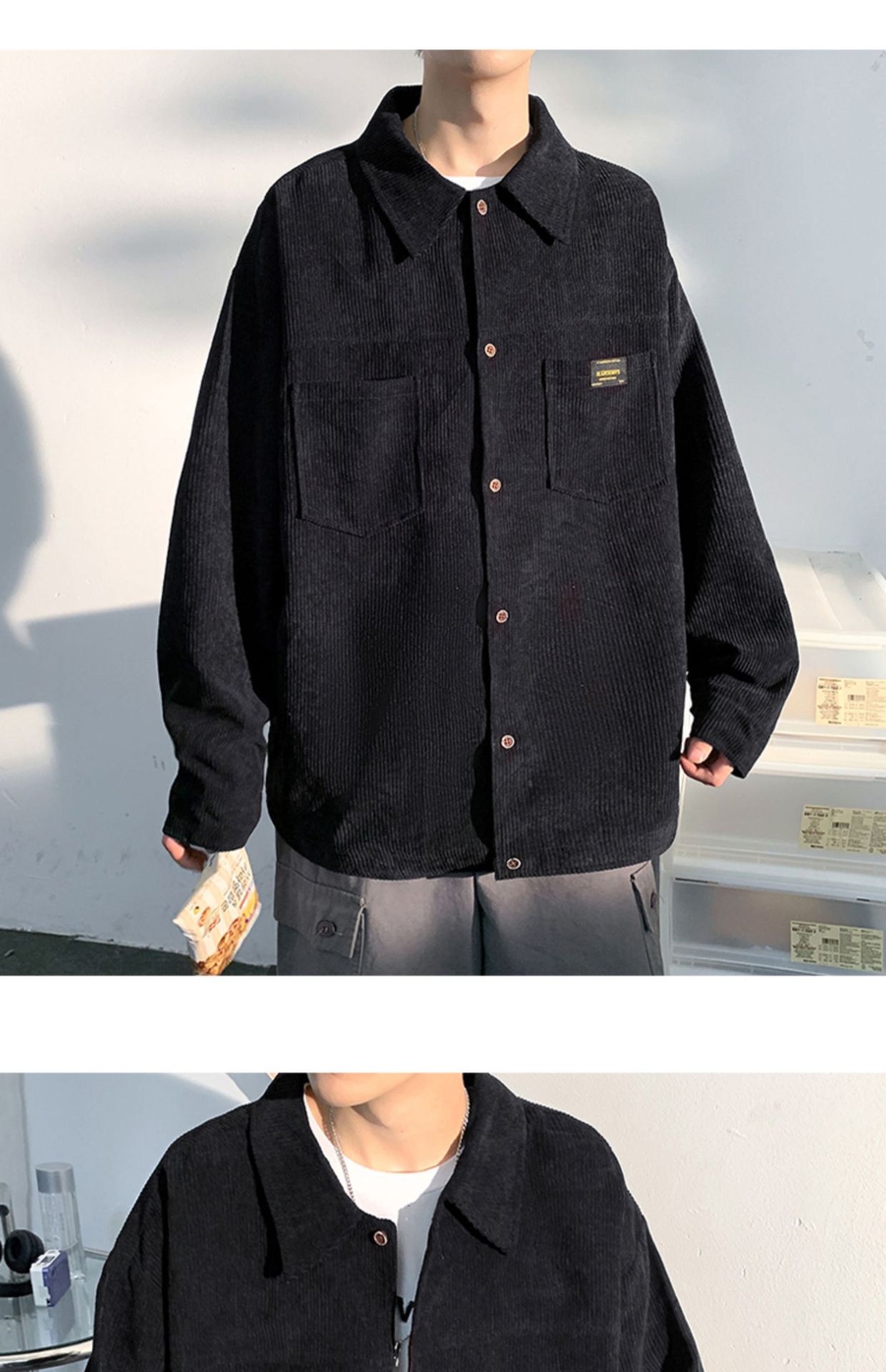 Autumn and Spring Corduroy Long Sleeve Shirt Men's Fashion Loose Japanese Retro Workwear Heavyweight Shirt Jacket