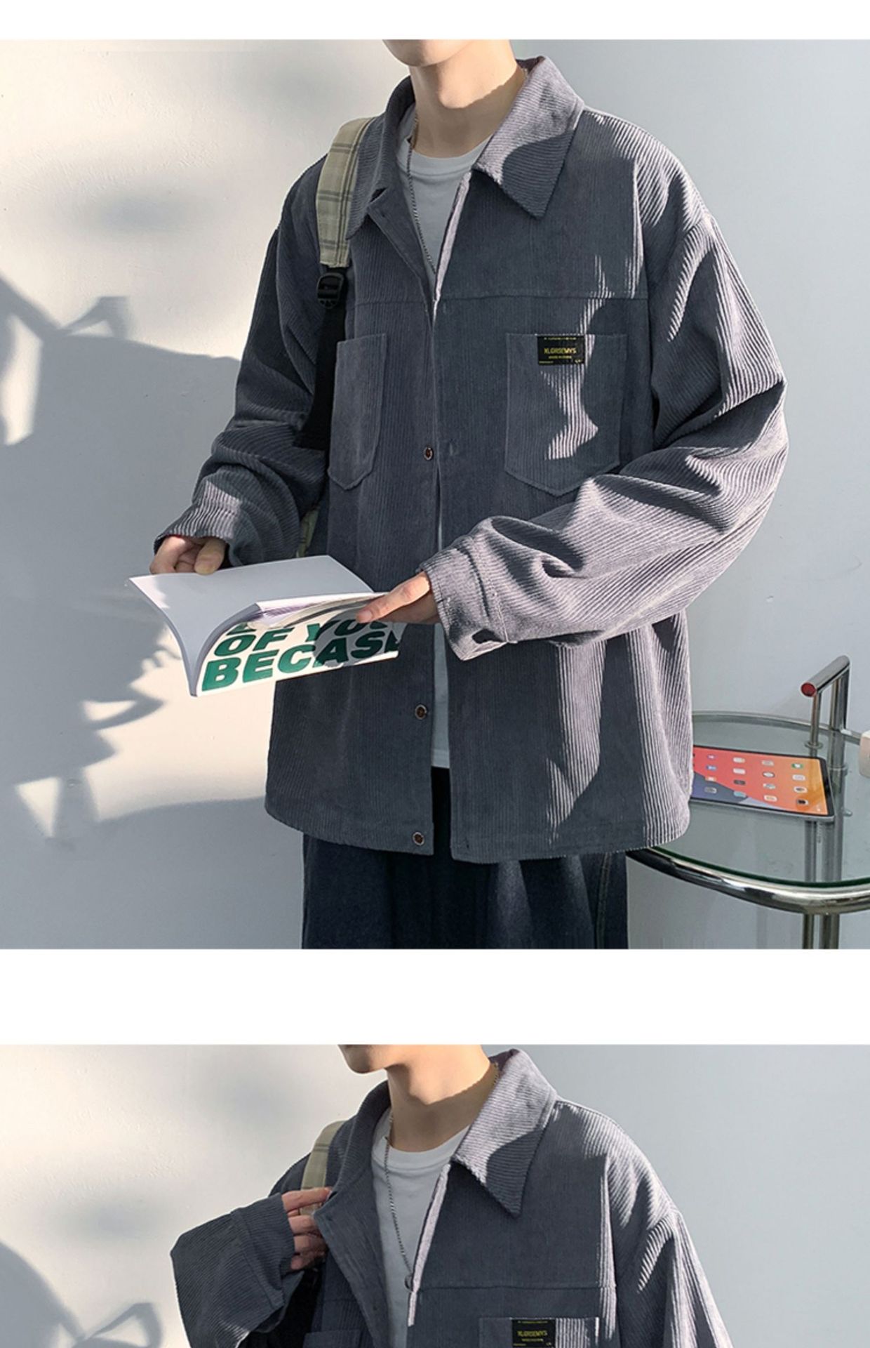 Autumn and Spring Corduroy Long Sleeve Shirt Men's Fashion Loose Japanese Retro Workwear Heavyweight Shirt Jacket