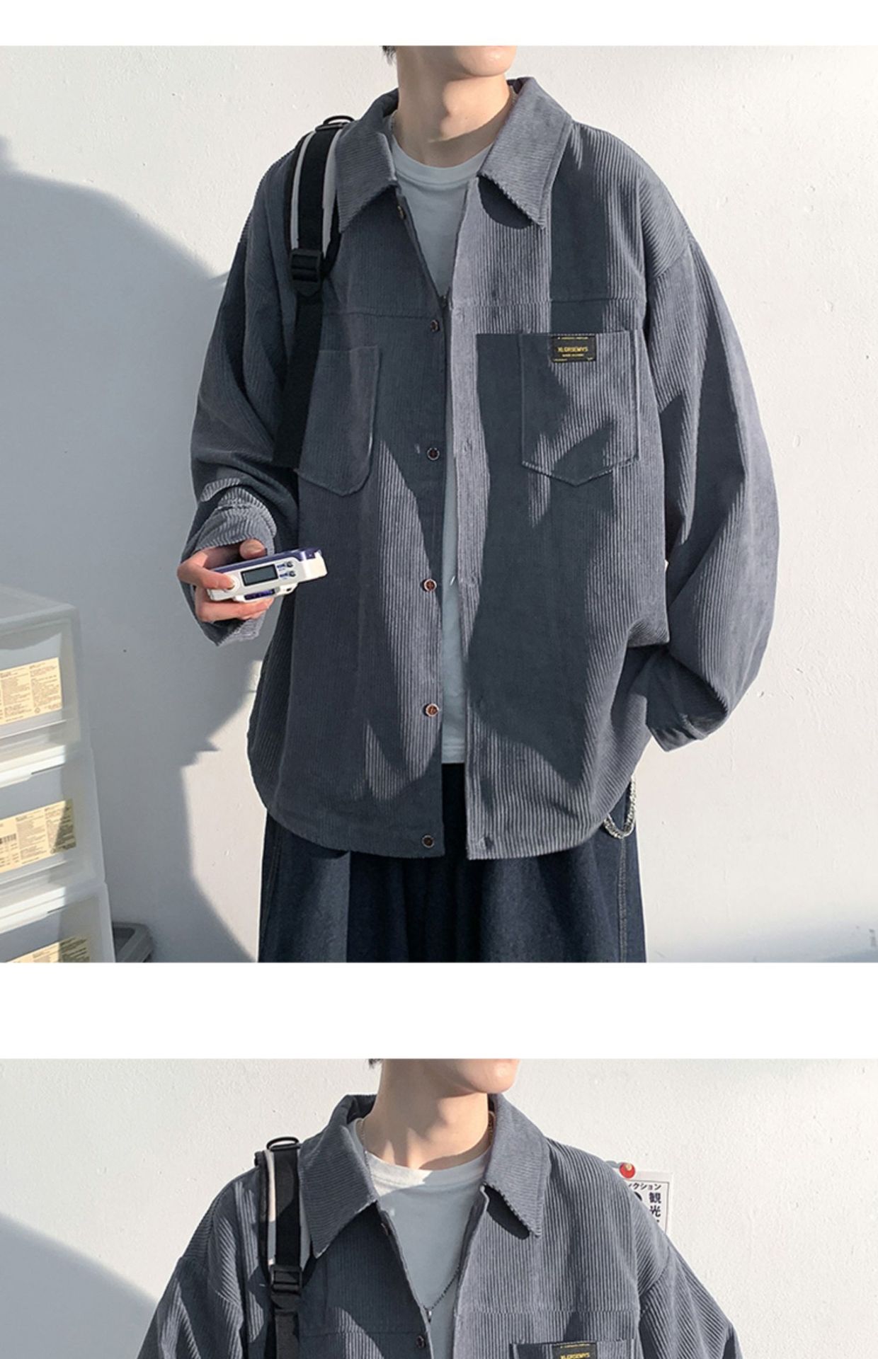 Autumn and Spring Corduroy Long Sleeve Shirt Men's Fashion Loose Japanese Retro Workwear Heavyweight Shirt Jacket