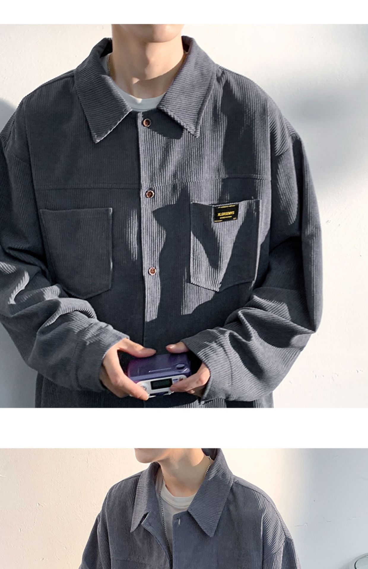 Autumn and Spring Corduroy Long Sleeve Shirt Men's Fashion Loose Japanese Retro Workwear Heavyweight Shirt Jacket
