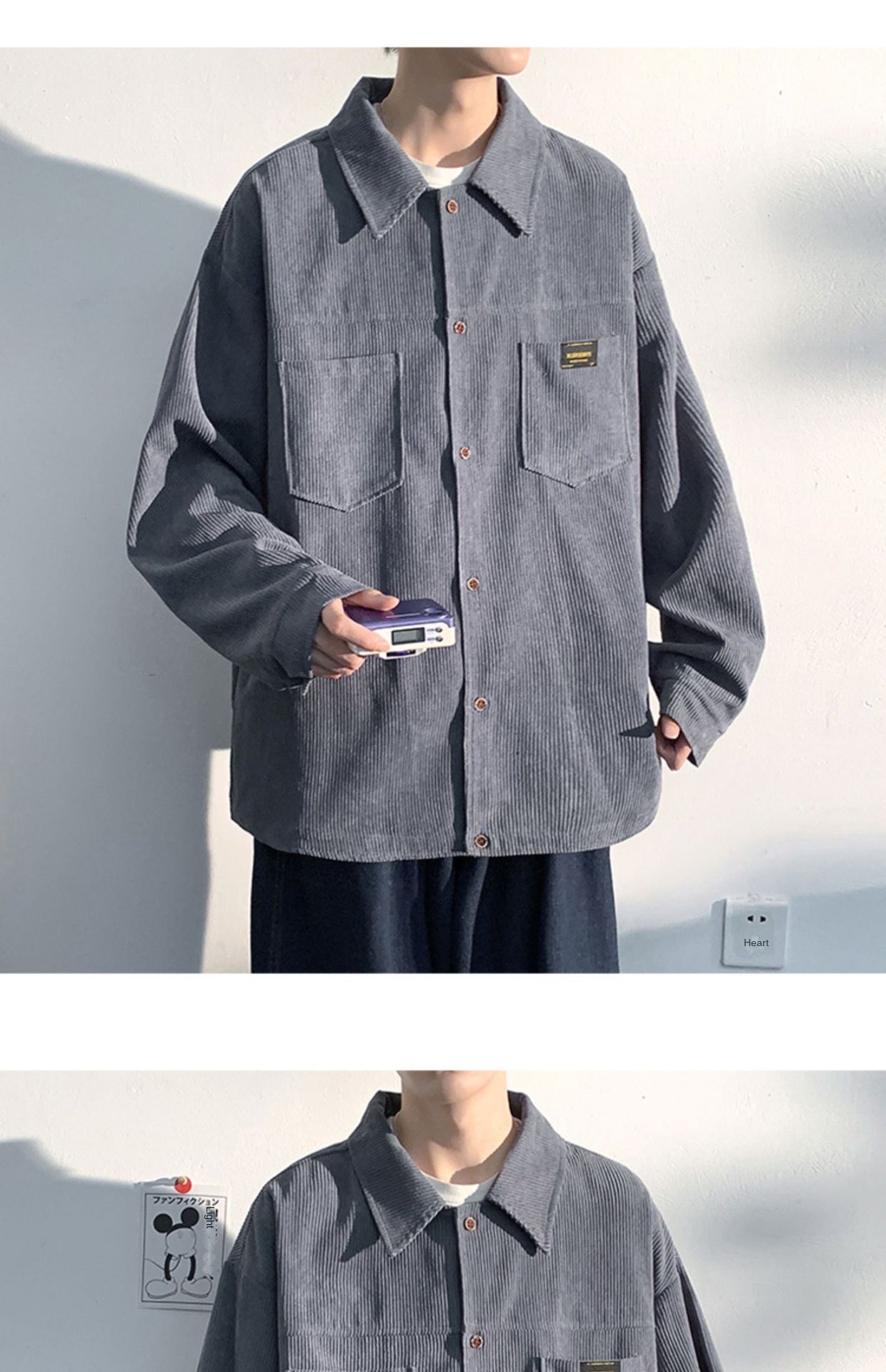 Autumn and Spring Corduroy Long Sleeve Shirt Men's Fashion Loose Japanese Retro Workwear Heavyweight Shirt Jacket