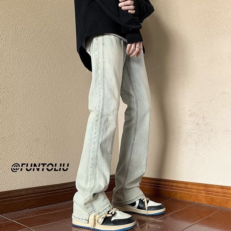 2024 Autumn/Spring New American Style Men's Jeans Washed Vintage Slim Long Pants High Street Loose Straight Trousers Trendy Casual Pants Men's Autumn/Winter Trendy Brand Cool Cuff Pants New Denim Harem Long Pants Men's Oversized Trendy