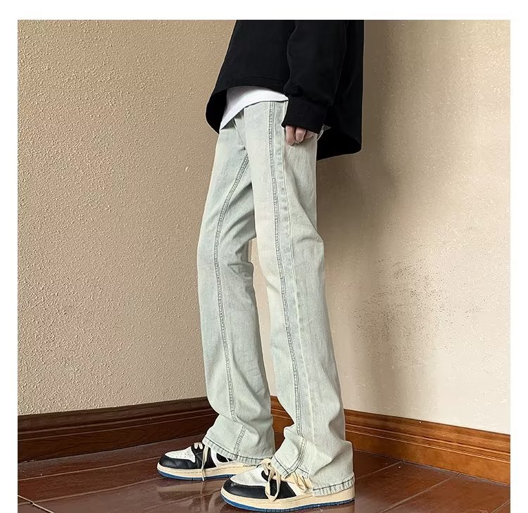 2024 Autumn/Spring New American Style Men's Jeans Washed Vintage Slim Long Pants High Street Loose Straight Trousers Trendy Casual Pants Men's Autumn/Winter Trendy Brand Cool Cuff Pants New Denim Harem Long Pants Men's Oversized Trendy