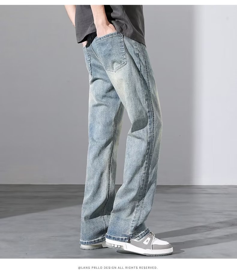 2024 Autumn/Spring New American Style Men's Jeans Washed Vintage Slim Long Pants High Street Loose Straight Trousers Trendy Casual Pants Men's Autumn/Winter Trendy Brand Cool Cuff Pants New Denim Harem Long Pants Men's Oversized Trendy