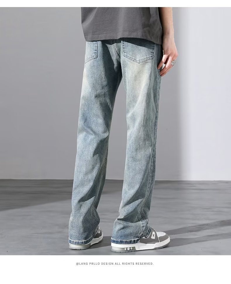 2024 Autumn/Spring New American Style Men's Jeans Washed Vintage Slim Long Pants High Street Loose Straight Trousers Trendy Casual Pants Men's Autumn/Winter Trendy Brand Cool Cuff Pants New Denim Harem Long Pants Men's Oversized Trendy