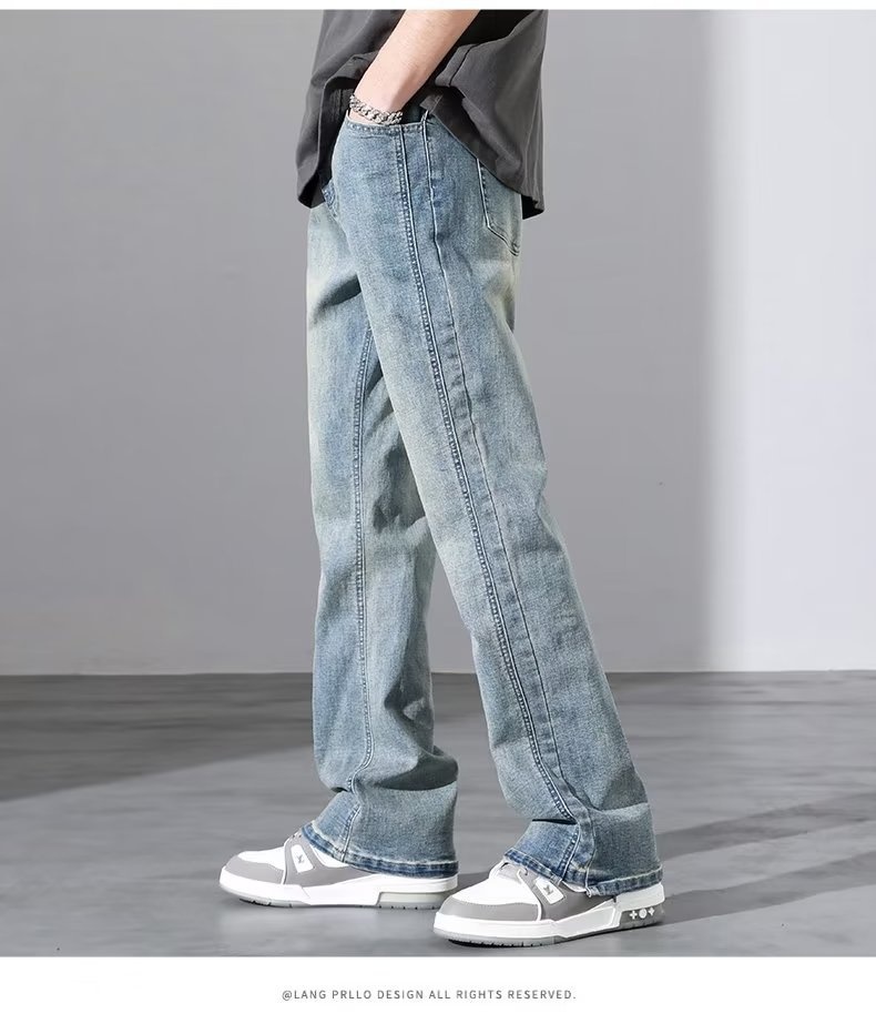 2024 Autumn/Spring New American Style Men's Jeans Washed Vintage Slim Long Pants High Street Loose Straight Trousers Trendy Casual Pants Men's Autumn/Winter Trendy Brand Cool Cuff Pants New Denim Harem Long Pants Men's Oversized Trendy