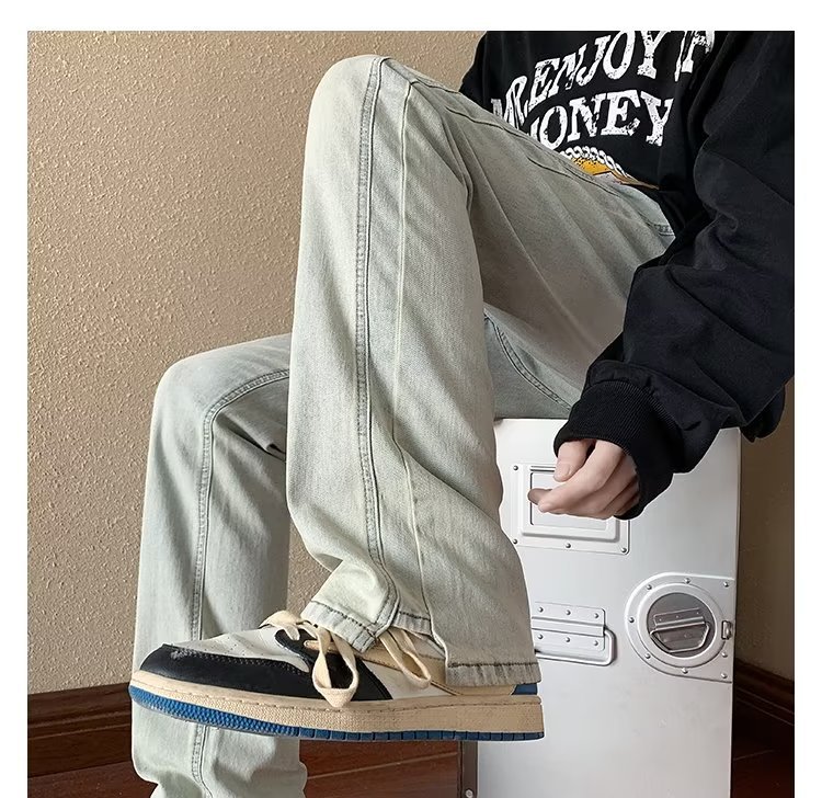 2024 Autumn/Spring New American Style Men's Jeans Washed Vintage Slim Long Pants High Street Loose Straight Trousers Trendy Casual Pants Men's Autumn/Winter Trendy Brand Cool Cuff Pants New Denim Harem Long Pants Men's Oversized Trendy