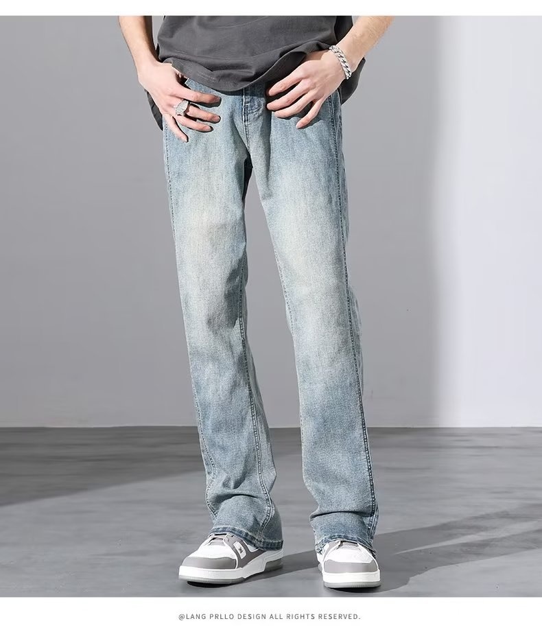 2024 Autumn/Spring New American Style Men's Jeans Washed Vintage Slim Long Pants High Street Loose Straight Trousers Trendy Casual Pants Men's Autumn/Winter Trendy Brand Cool Cuff Pants New Denim Harem Long Pants Men's Oversized Trendy