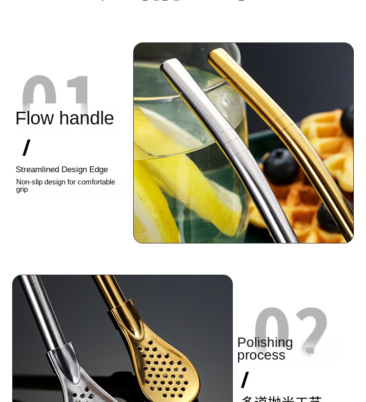 Multifunctional 304 Stainless Steel Straw Spoon