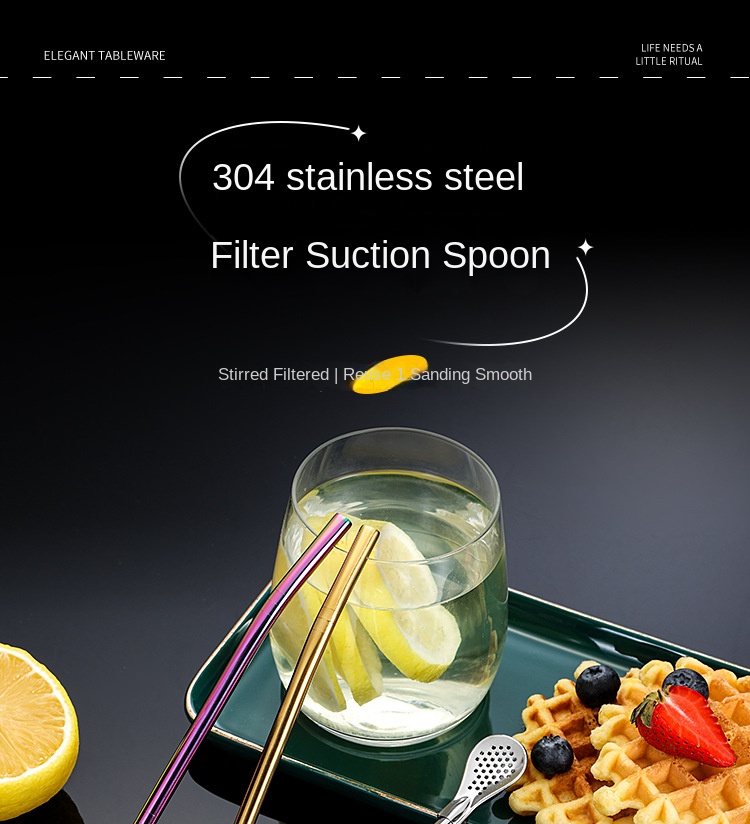 Multifunctional 304 Stainless Steel Straw Spoon